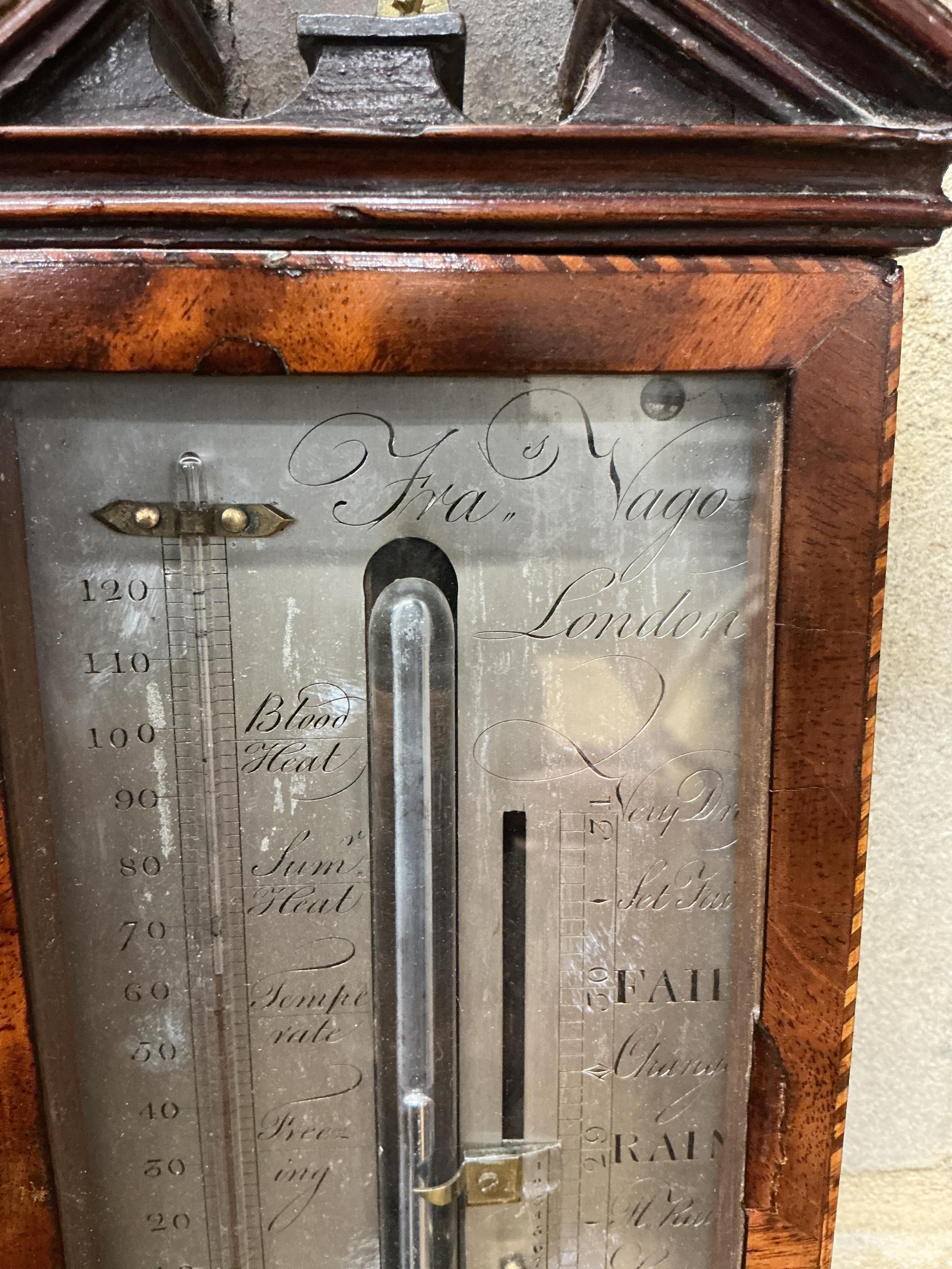 A George III mahogany stick barometer, Fra. Vago, height 98cm